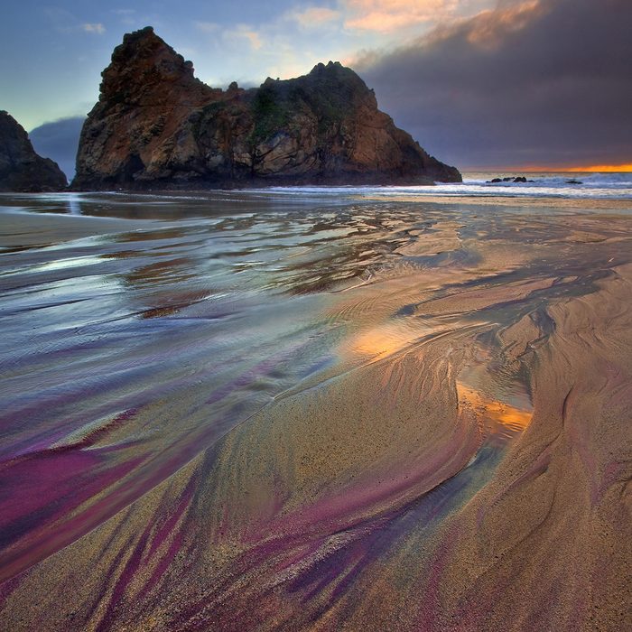 A shot of the purple manganese garnet sand crystals from Pfeiffer Beach in Big Sur, CA