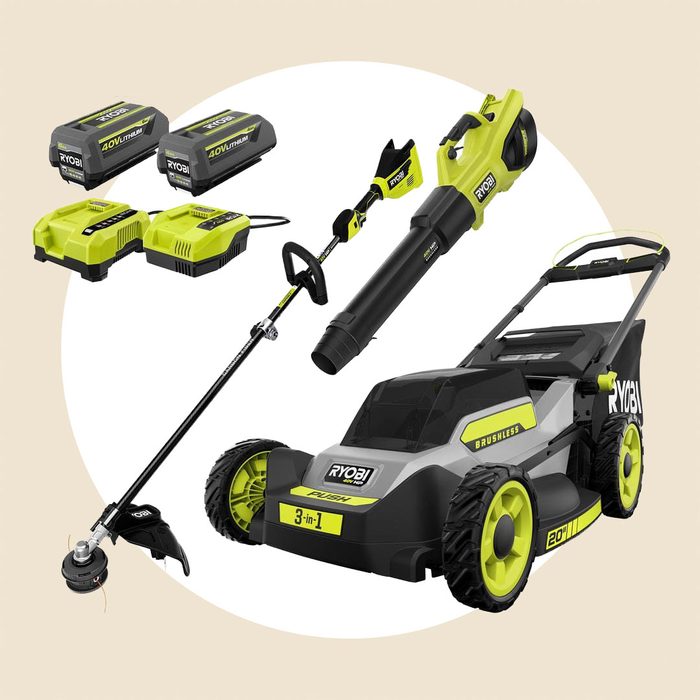 Ryobi 40v Hp Brushless 20 In. Cordless Battery Walk Behind Push Mower String Trimmer And Blower