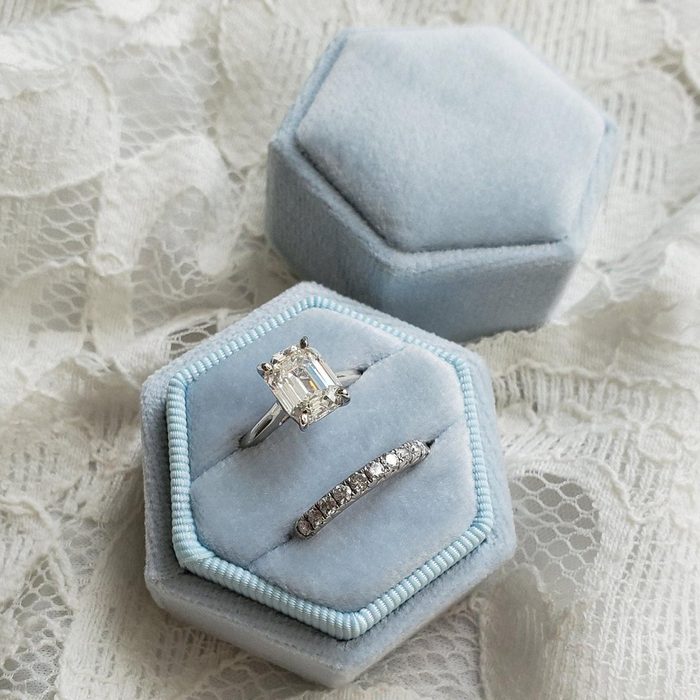 bridal shower gifts Velvet Ring Box, Baby Blue | Hexagon Double Ring Box | Wedding Ring & Engagement Ring Box, Ring Bearer Gift