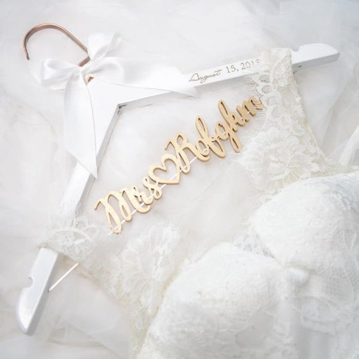 bridal shower gifts Wedding Hanger Engraved With Date Bridal