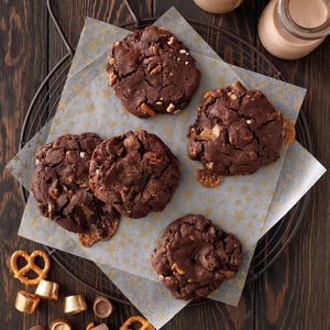 Double-Chocolate Rolo Cookies with Pretzels