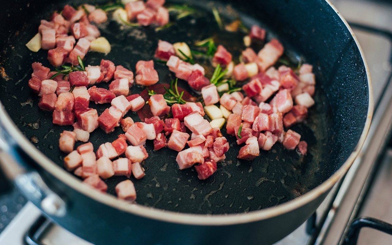 pancetta vs bacon Pancetta And Rosemary In A Pan