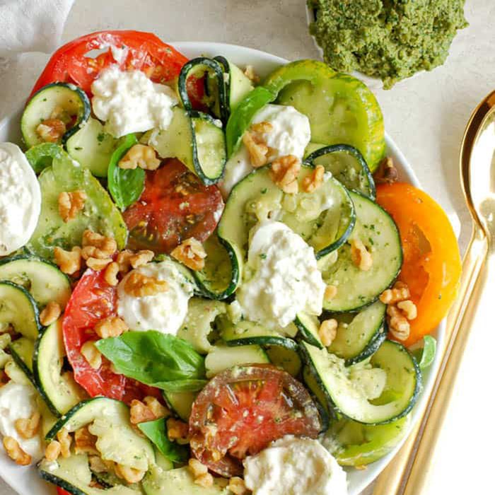 zoodle recipes Zucchini Noodle Caprese Salad with Walnut Pesto