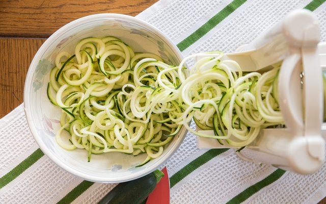 how to grate zucchini Spiral zucchini noodles called zoodles prepared in spiralizer kitchen gadget