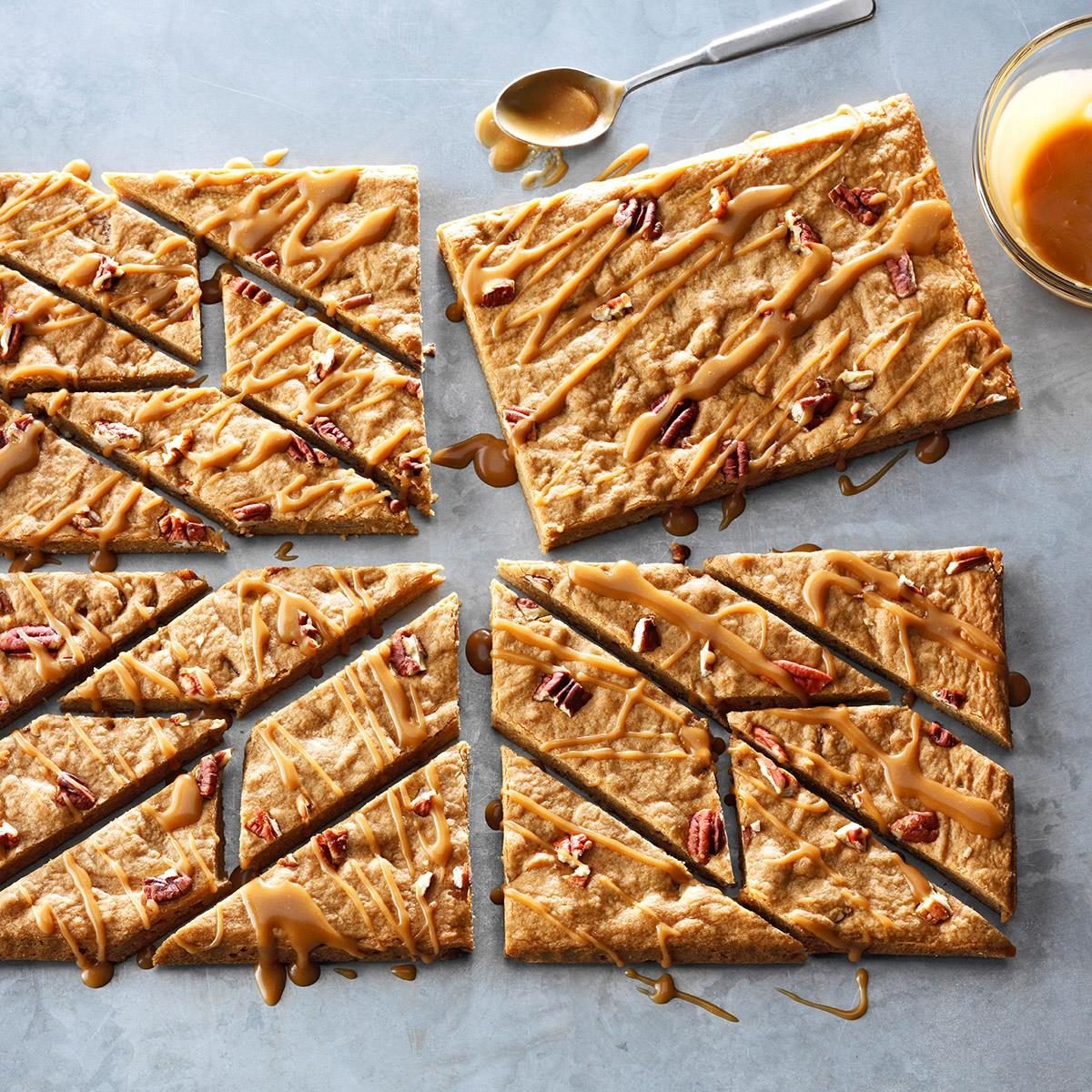 Butter Pecan Cookie Bars with Penuche Drizzle