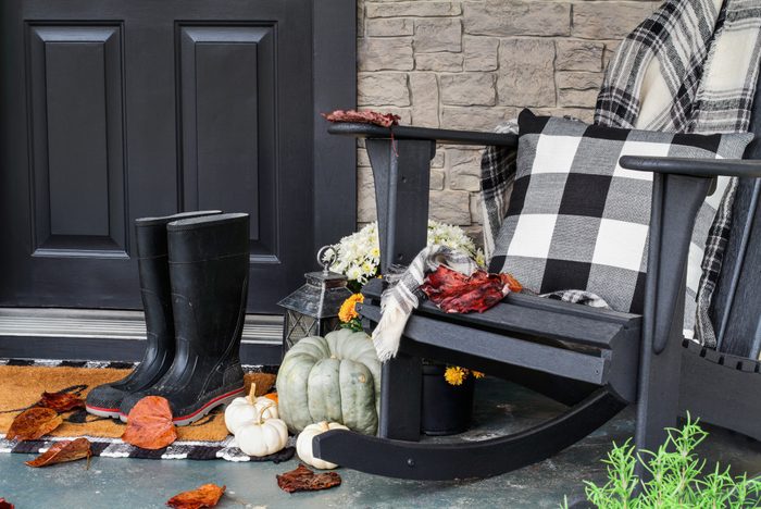 Beautiful Front Porch Decorated for Autumn with Buffalo Plaid
