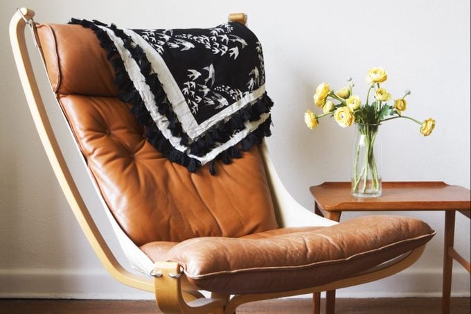 Vintage Retro Tan Leather Danish Chair And Table