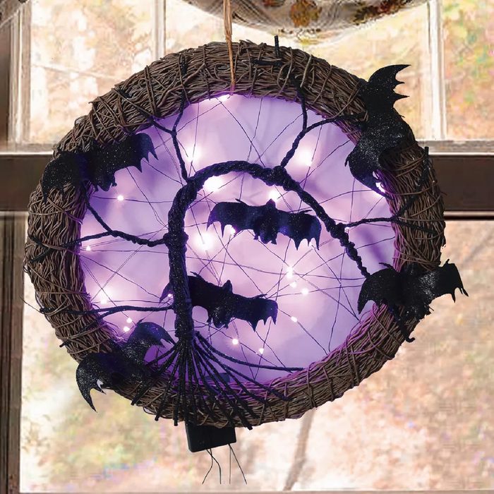 Purple Halloween Wreath With Bats