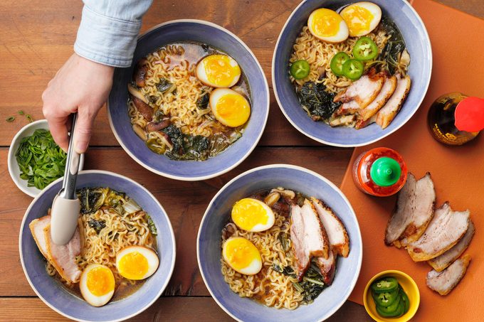 Pork Ramen with individual bowls with noodles and broth
