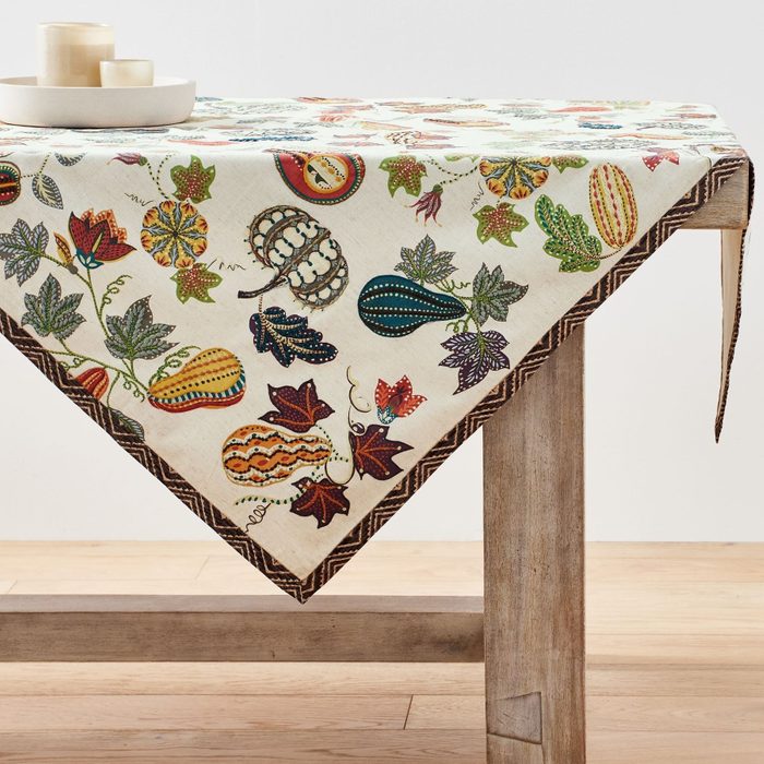 Aldo Pumpkin Embroidered Cotton Linen Table Throw Ecomm Via Potterybarn.com