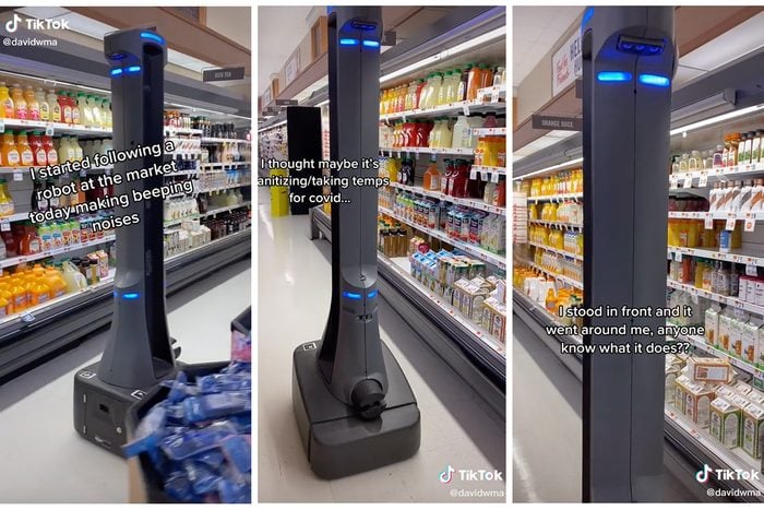 Collage Of Tiktok Showing Badger Brand Robots In Grocery Stores