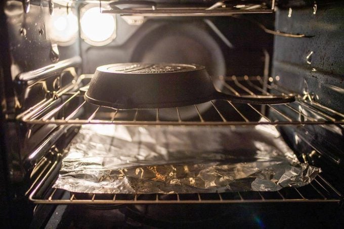 cast iron pan in the oven