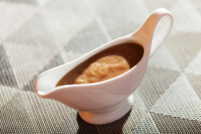 Mushroom sauce in gravy boat