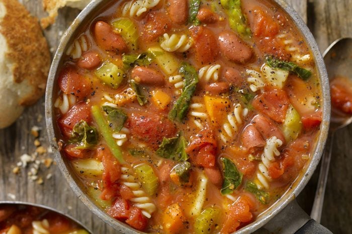 Minestrone Soup with Rotini Pasta and greens