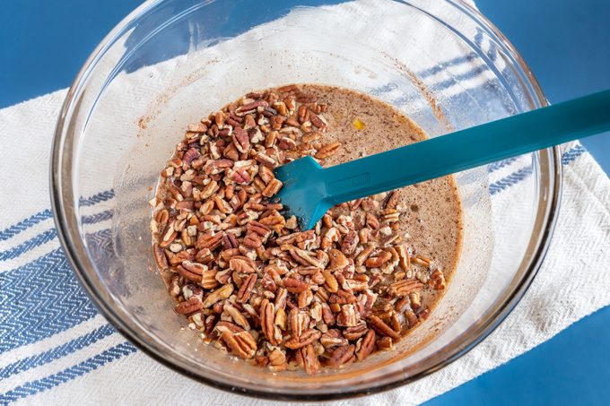 Joanna Gaines Pecan Pie filling in glass bowl