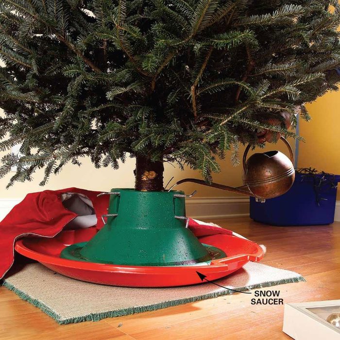 christmas hacks snow saucer unerneath the tree base