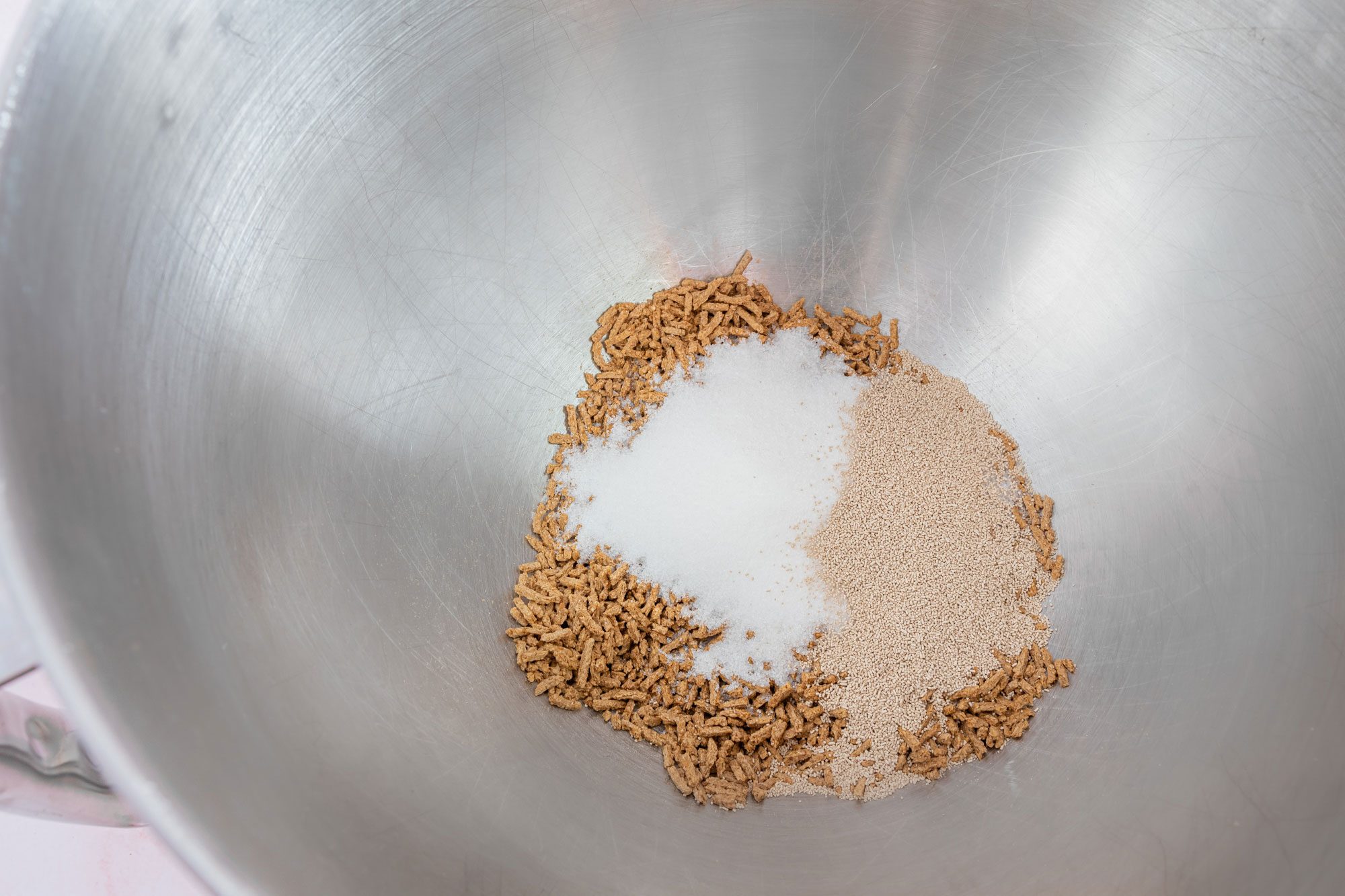 yeast ingredients in a metal bowl