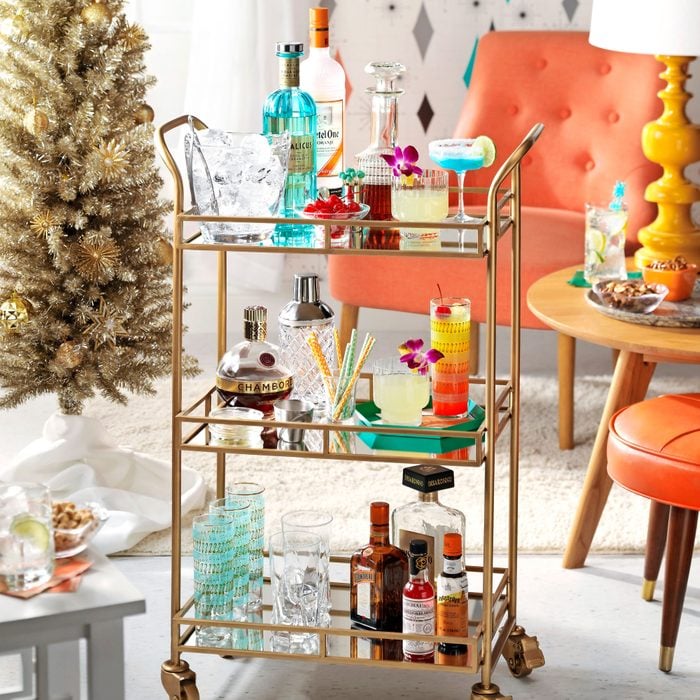 Festive Holiday Bar Cart in a living room