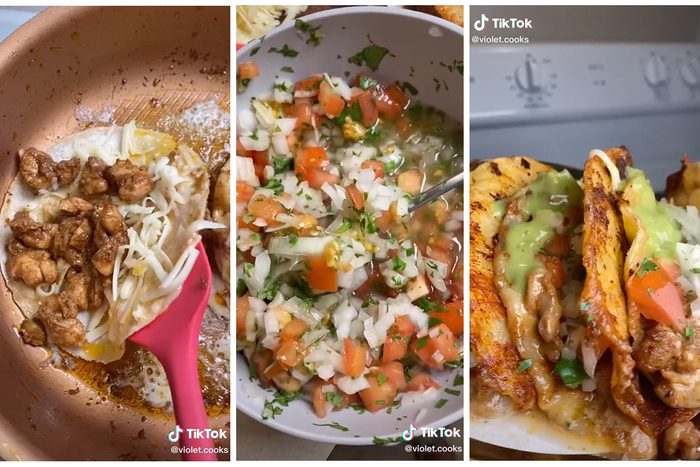 Collage Of Tiktok Tacos Showing How To Make Chicken Tacos