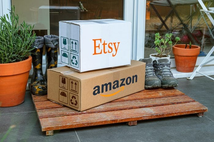 amazon and etsy packages on doorstep