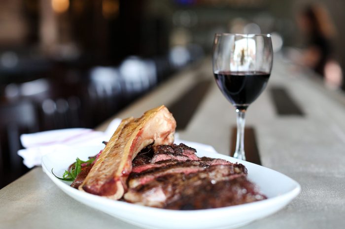 Steak served with Bone Marrow and cabernet sauvignon wine