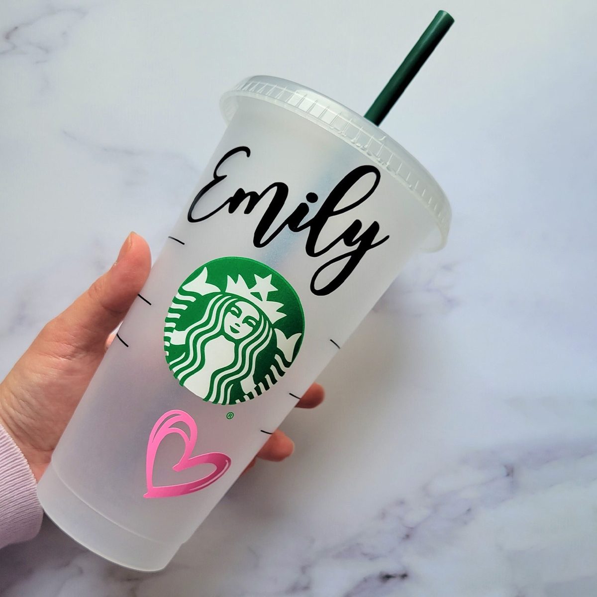 Personalized Starbucks Coffee Tea Cup Reusable Plastic Tumbler any name +  Heart