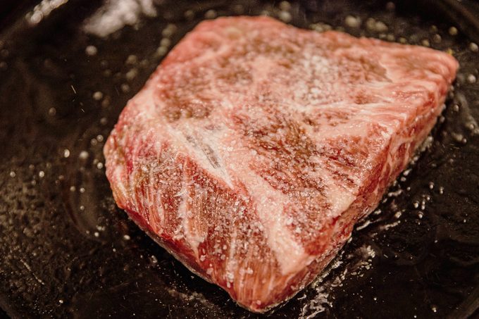 hard searing the steak in oil