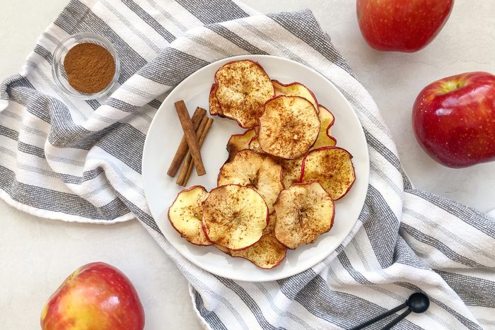 air-fryer apple chips on a plate