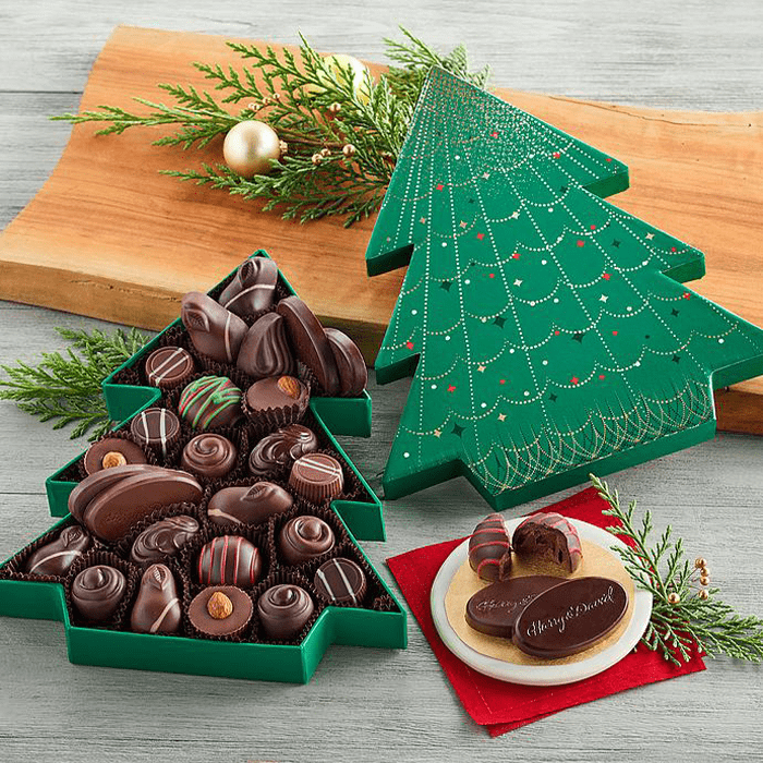 Christmas Tree Box Of Chocolates Ecomm Via Harryanddavid.com