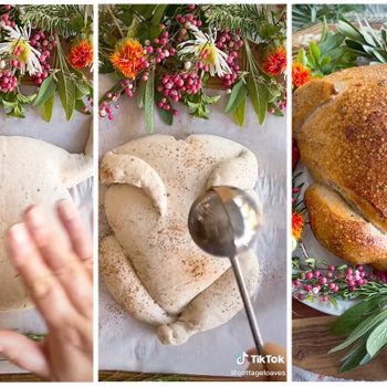 Collage Of Tiktok Showing How To Bake Turkey Shaped Bread