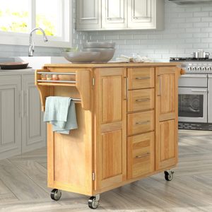 Gracie Oaks Aadham Kitchen Island With Wood Top