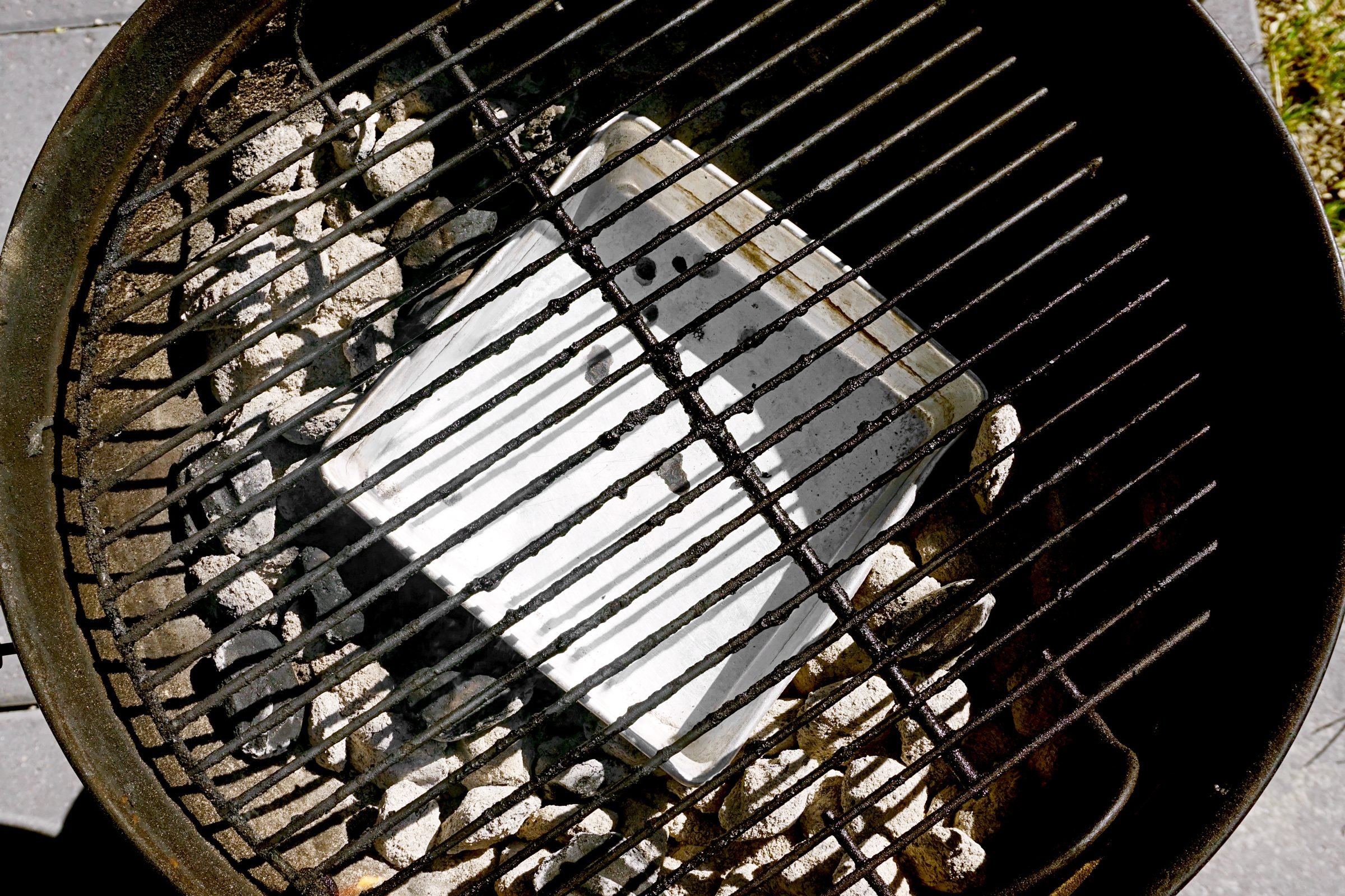 top view of an outdoor charcoal grill