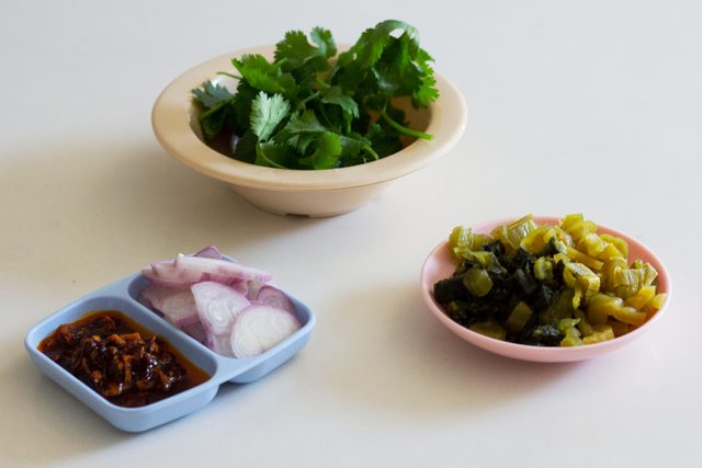 Khao Soi Toppings in bowls