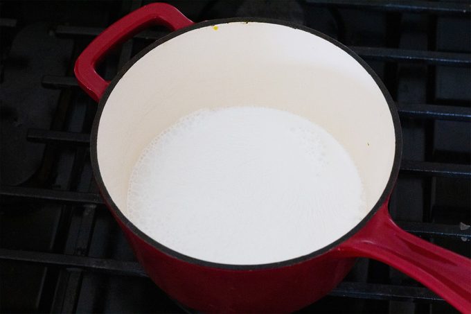 Simmering Coconut Milk For Tom Kha Gai