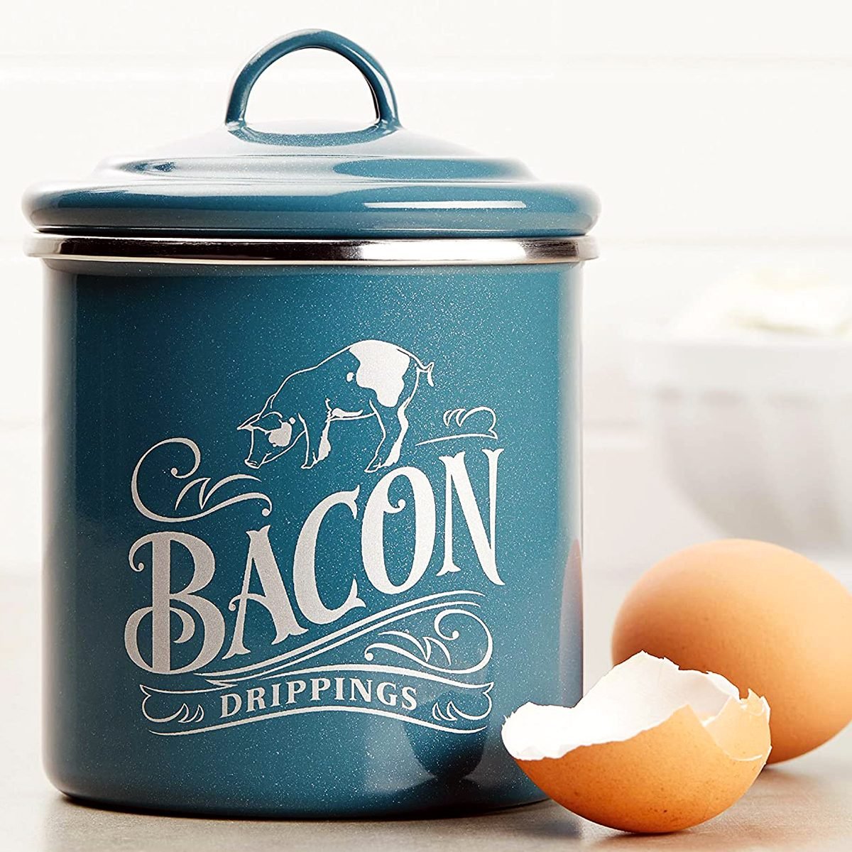 Bacon Grease Pot, Oil Pot, Enamel Bacon Grease Pot, Cooking Oil