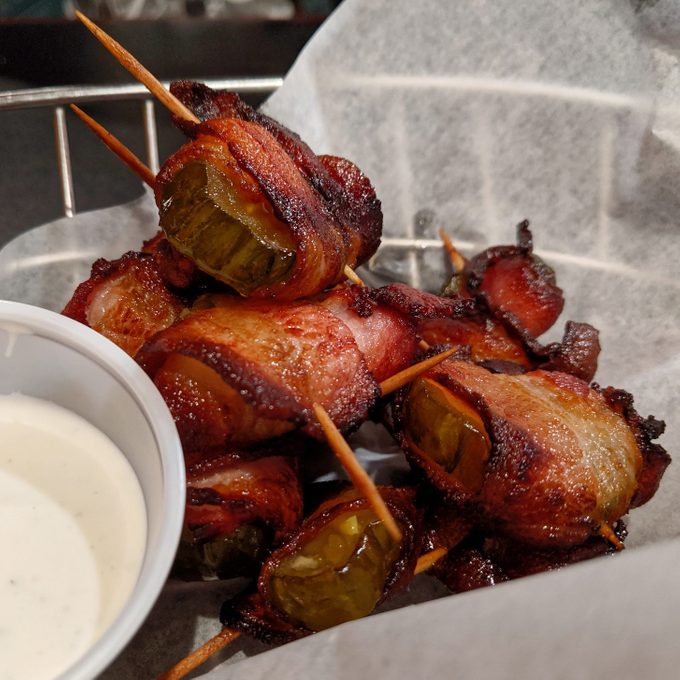 Bacon wrapped pickles