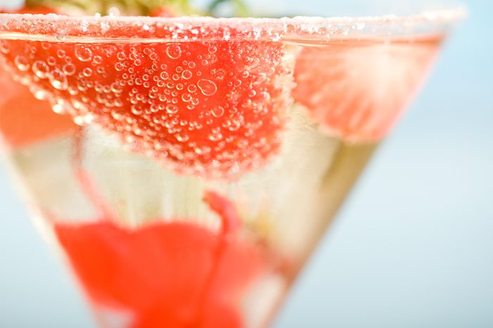 Strawberry champagne cocktail close up