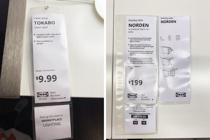 Product Tags with Ikea Furniture Names Side By Side