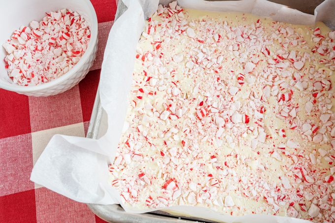 Peppermint Bark with peppermint candy topping