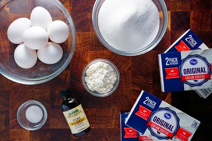 Basque Cheesecake Ingredients on wood table