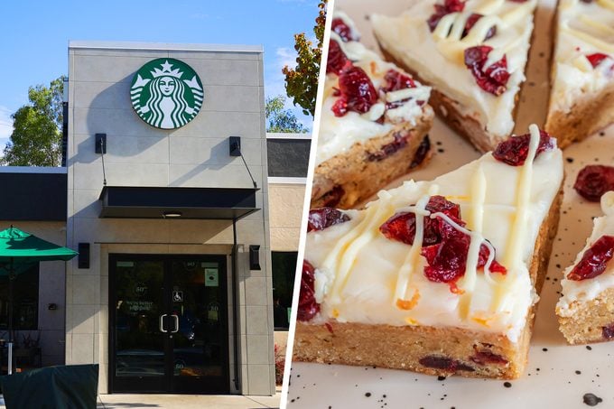Starbucks Copycat Cranberry Bliss Bars And Starbucks Exterior Side By Side