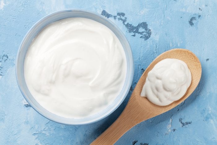 Sour cream Dairy products,Directly above shot of cream in bowl on table