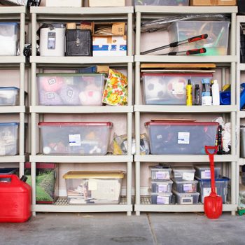 Plastic Boxes On Shelves