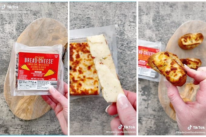 Tiktok Collage Showing Trader Joe's Pizza Bread Cheese