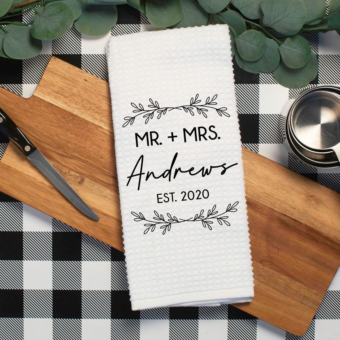 Custom Kitchen Towel Mr and Mrs Kitchen Towel Personalized 