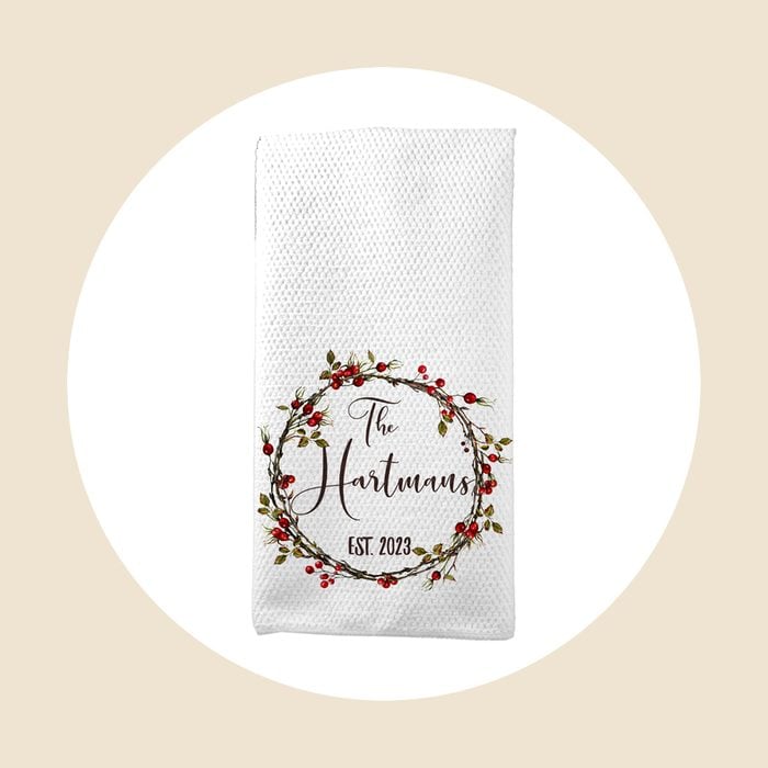 Personalized Wreath Tea Towel