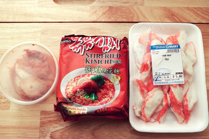 Ramen noodle package and package of crabmeat