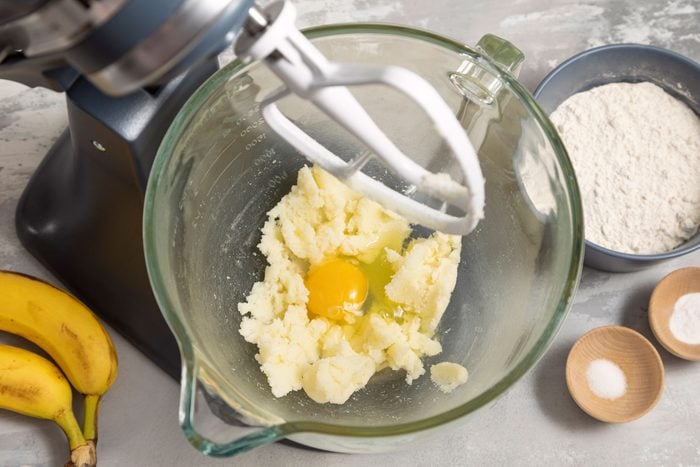 Eggs butter and sugar mixed in a large mixer
