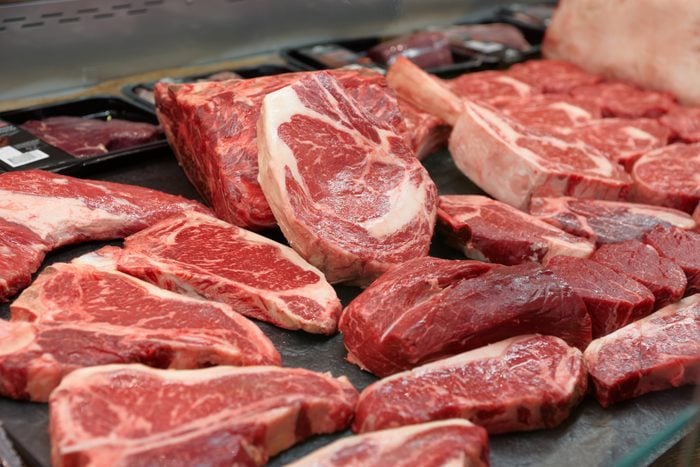 Raw beef on a market shelf