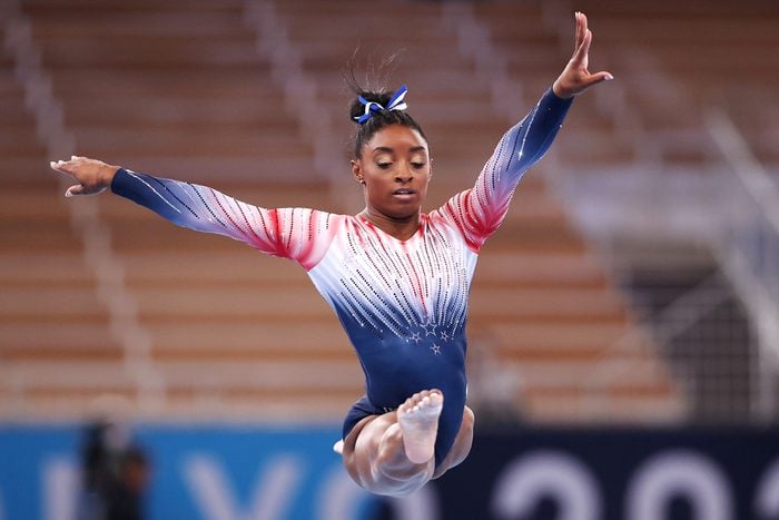 Simone Biles of Team United States competes in the Women's Balance Beam Final on day eleven of the Tokyo 2020 Olympic Games at Ariake Gymnastics Centre on August 03, 2021 in Tokyo, Japan.
